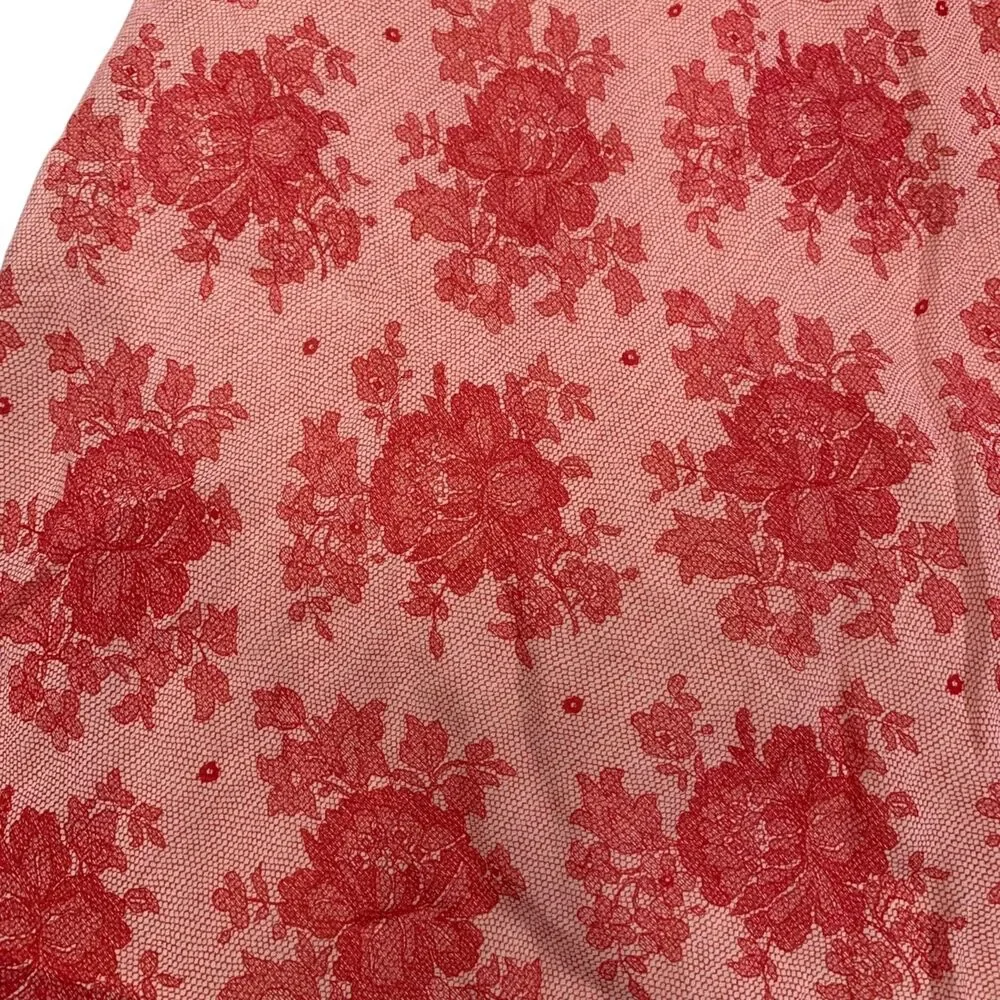 XXI Womens Vintage Red Floral Crochet Hem Detail Midi Skirt L Boho Romantic USA